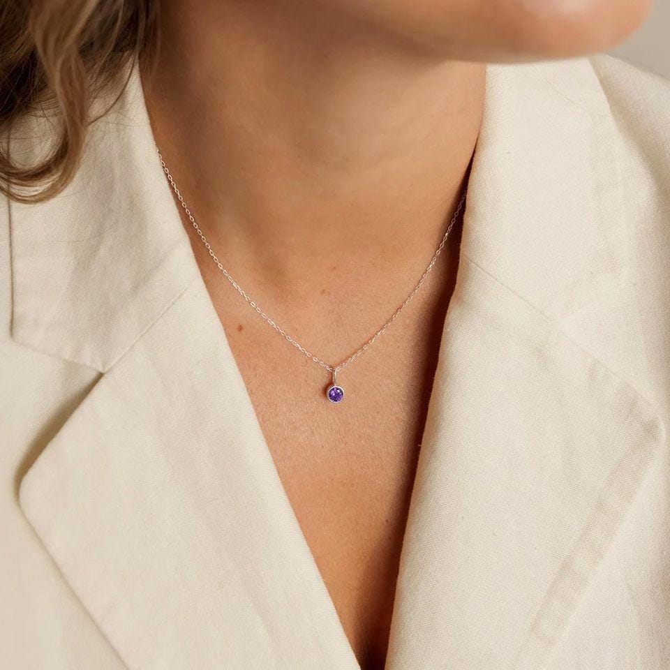 Dainty Birthstone Necklace: Silver & Gold Personalized Gemstone Pendant