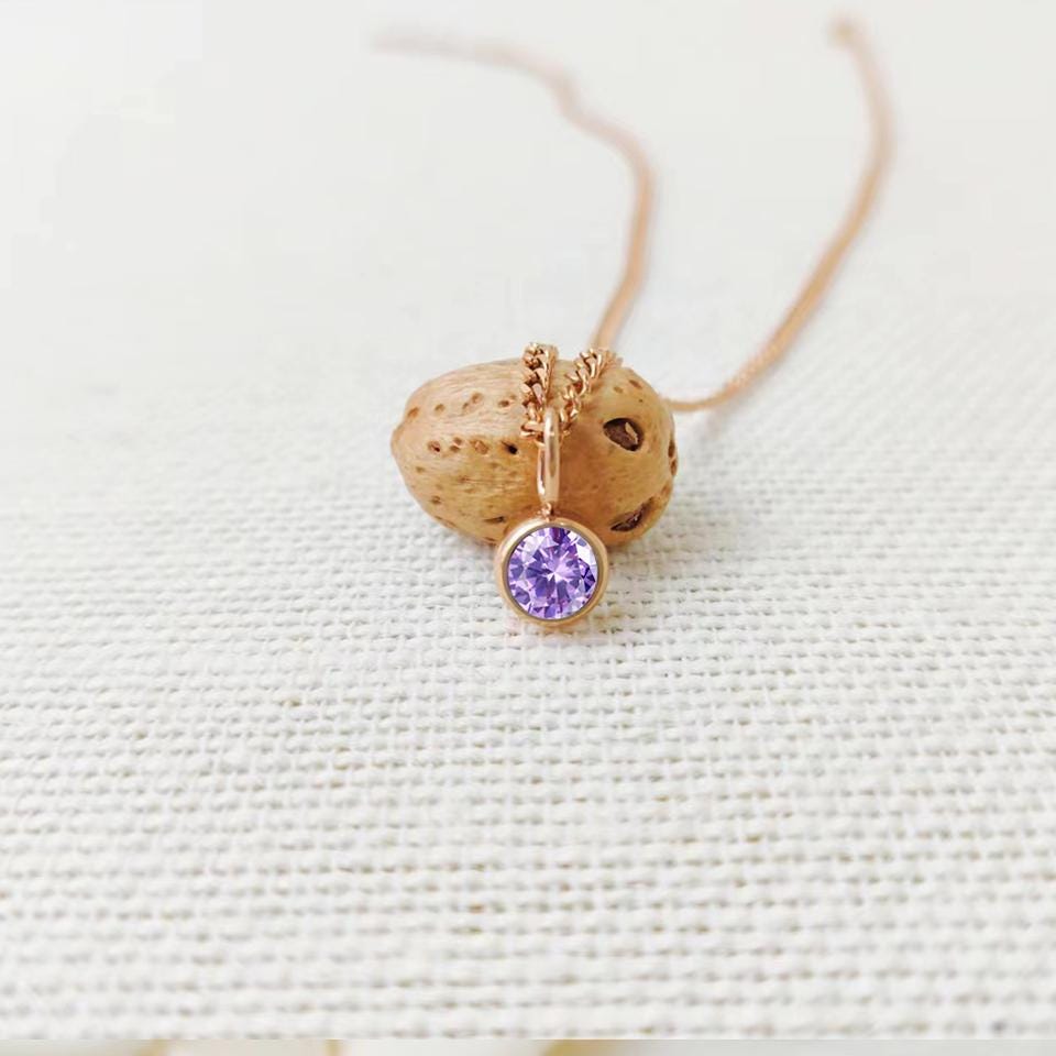 Dainty Birthstone Necklace: Silver & Gold Personalized Gemstone Pendant