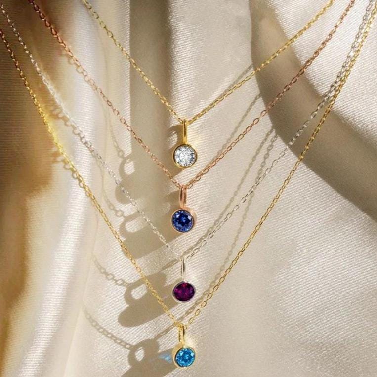 Dainty Birthstone Necklace: Silver & Gold Personalized Gemstone Pendant