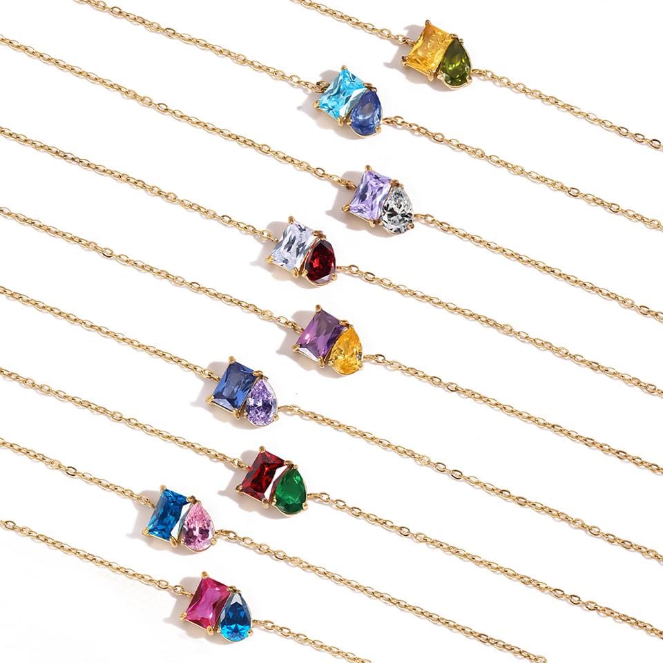 Custom Birthstone Necklace: Emerald & Pear Cut 18k Gold Pendant