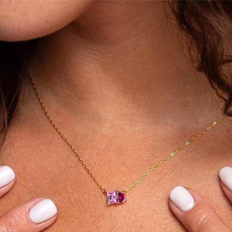 Custom Birthstone Necklace: Emerald & Pear Cut 18k Gold Pendant
