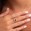 Custom Birthstone Necklace: Emerald & Pear Cut 18k Gold Pendant