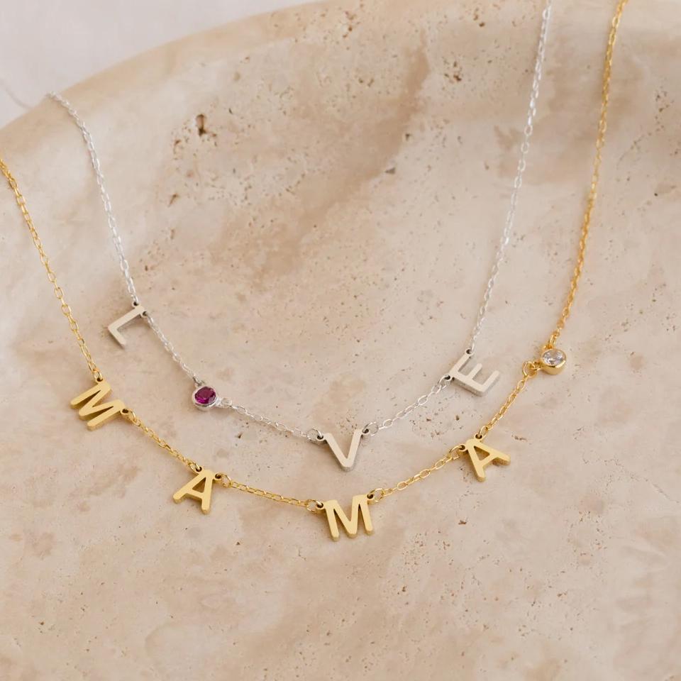 Personalized Birthstone Initial Necklace: Silver & Gold Custom Letter Jewelry