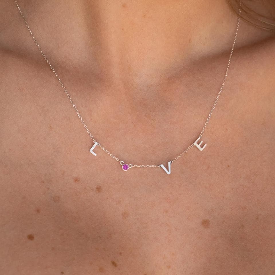 Personalized Birthstone Initial Necklace: Silver & Gold Custom Letter Jewelry