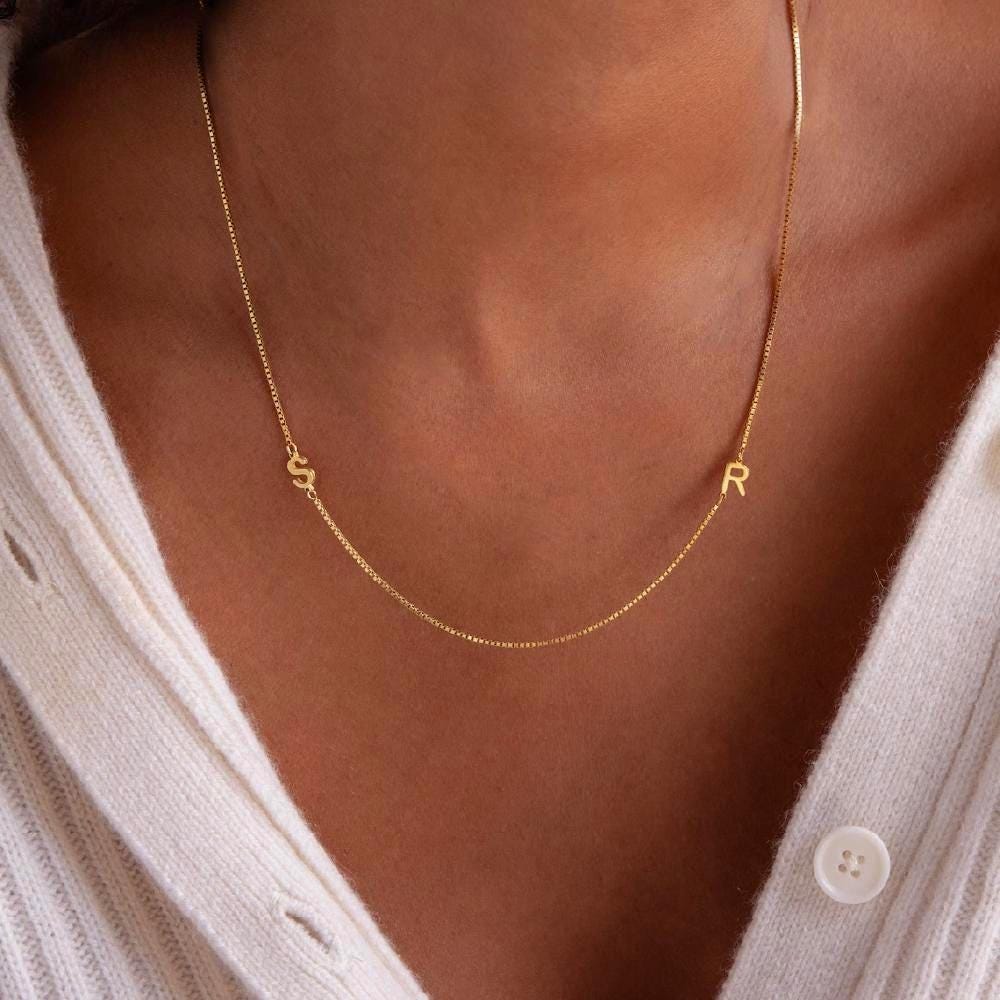 Personalized Sideways Initial Necklace: Sterling Silver and Gold