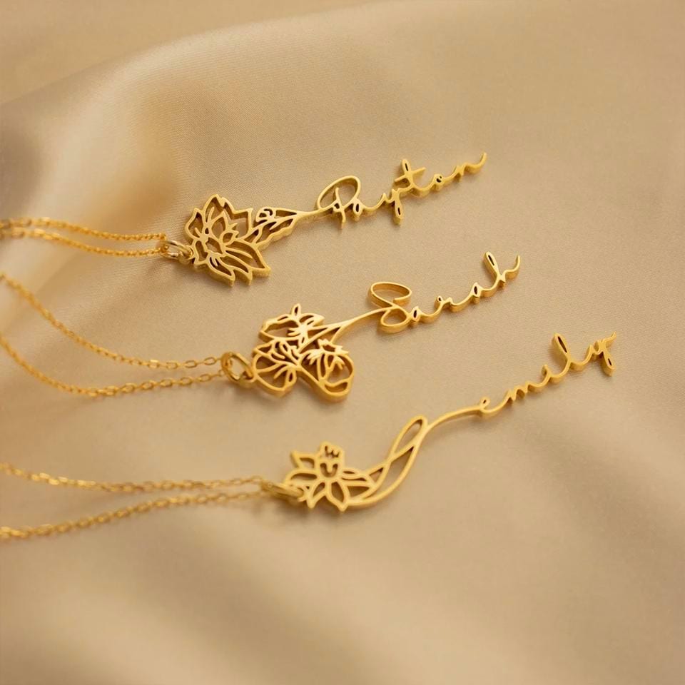 Custom Birth Flower Name Necklace: Personalized Jewelry Gift