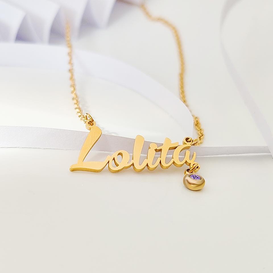 Personalized Birthstone Name Necklace: 18K Gold or Silver Plated, Custom Pendant