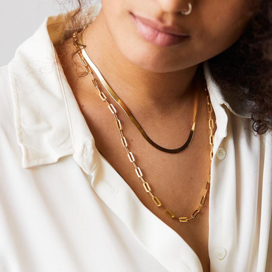 Waterproof Paperclip Link Chain, Women Gold Necklace, Elegant Everyday Wear Jewelry • CHNEC1