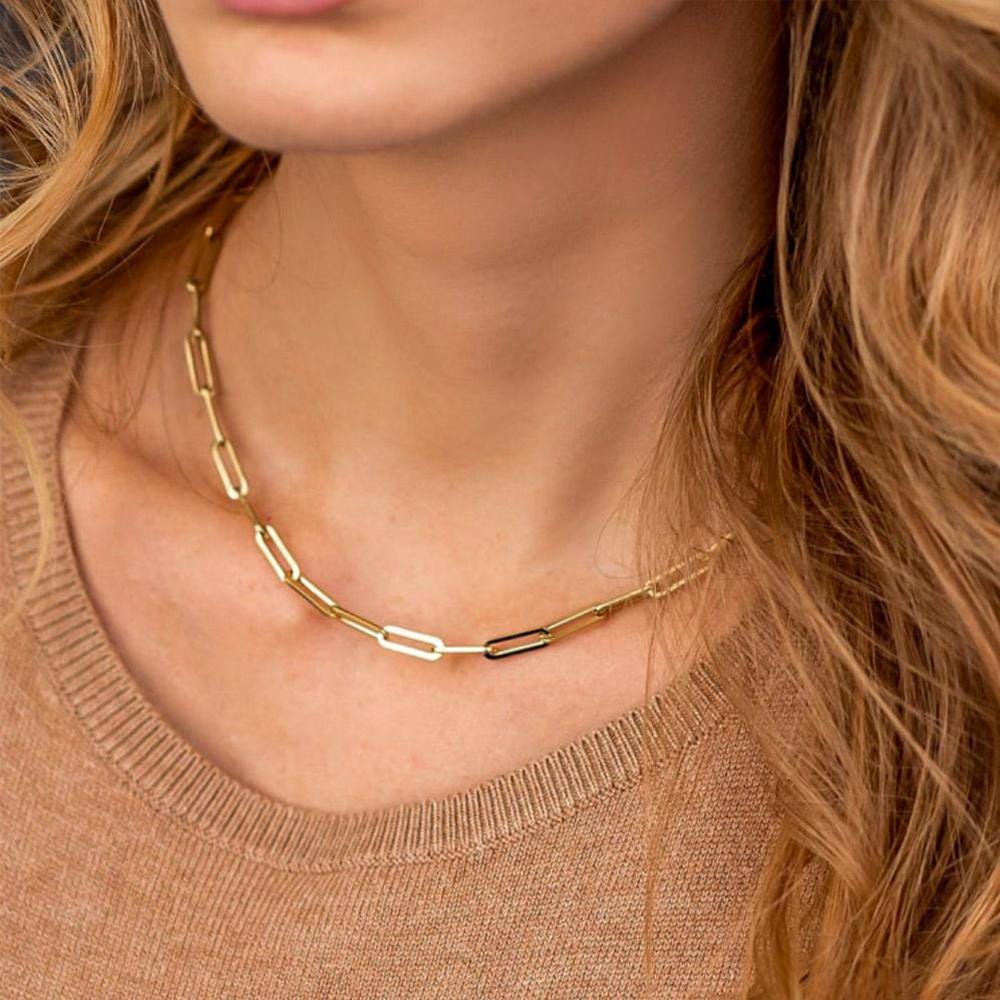 Waterproof Paperclip Link Chain, Women Gold Necklace, Elegant Everyday Wear Jewelry • CHNEC1
