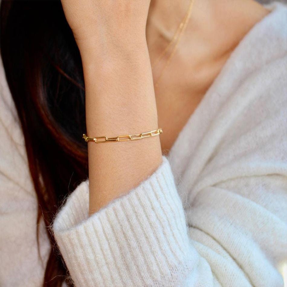 Dainty Paperclip Chain Bracelet: Sterling Silver or Gold Boho Jewelry