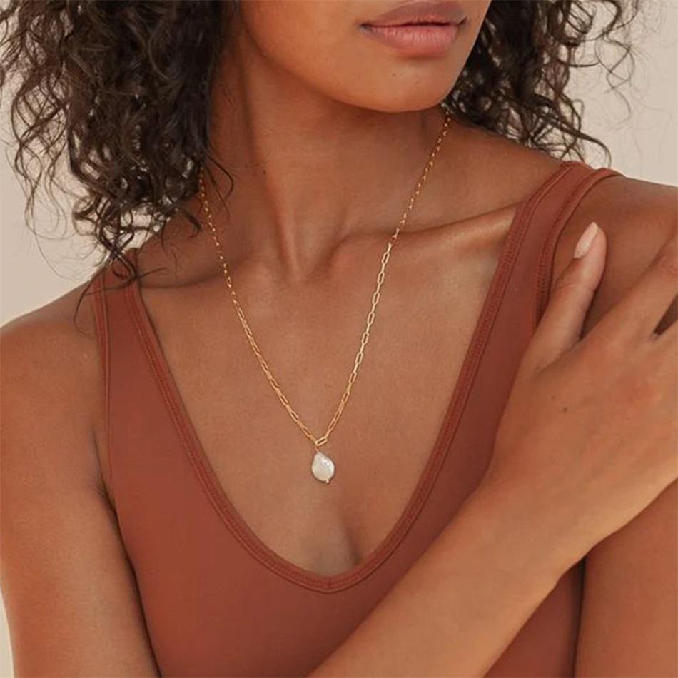 Baroque Pearl Pendant Necklace: Irregular Freshwater Pearl, Layering Chain