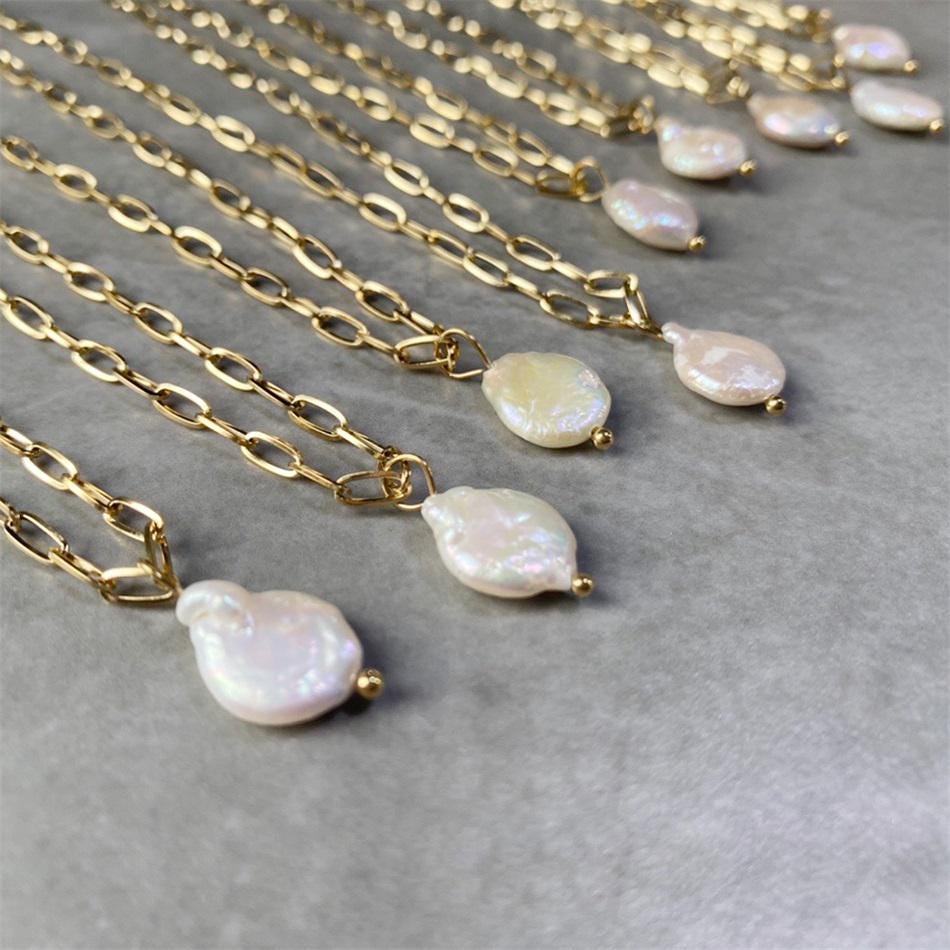Baroque Pearl Pendant Necklace: Irregular Freshwater Pearl, Layering Chain