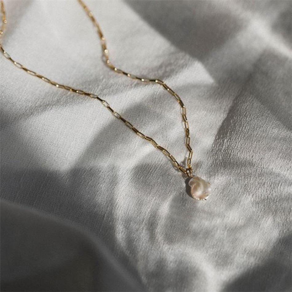 Baroque Pearl Pendant Necklace: Irregular Freshwater Pearl, Layering Chain
