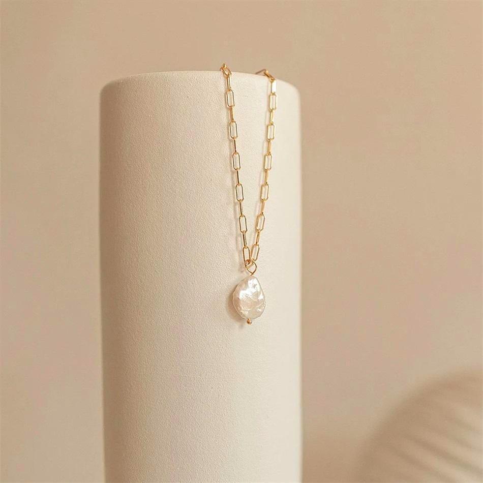 Baroque Pearl Pendant Necklace: Irregular Freshwater Pearl, Layering Chain