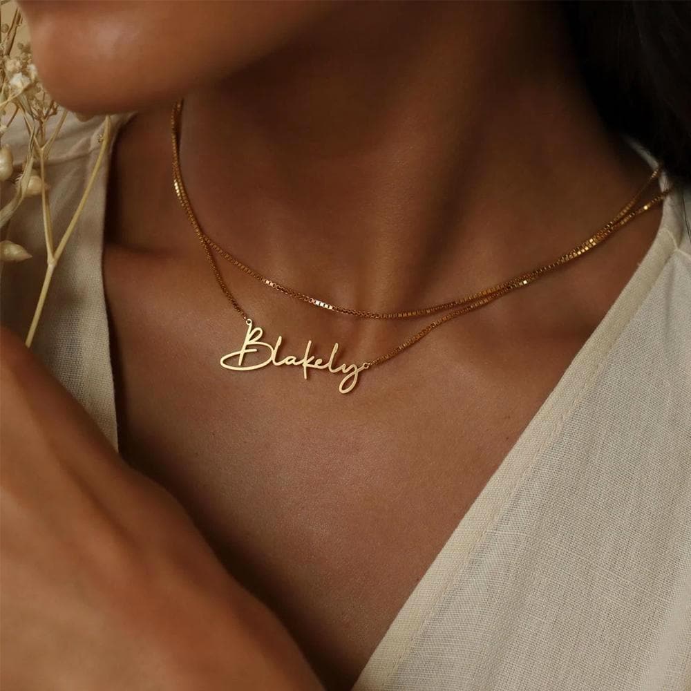 Personalized Name Necklace: Gold or Sterling Silver Box Chain