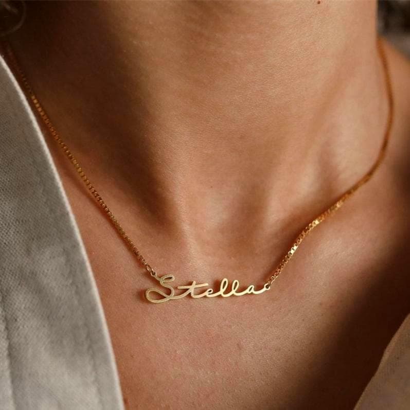 Personalized Name Necklace: Gold or Sterling Silver Box Chain