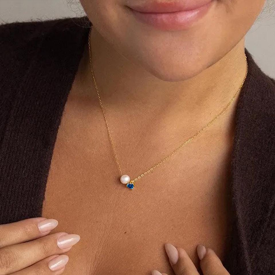 Custom Pearl Gemstone Necklace, Personalized Birthstone Charm Pendant, Vintage Jewelry , Gifts for Her • BRPENEC