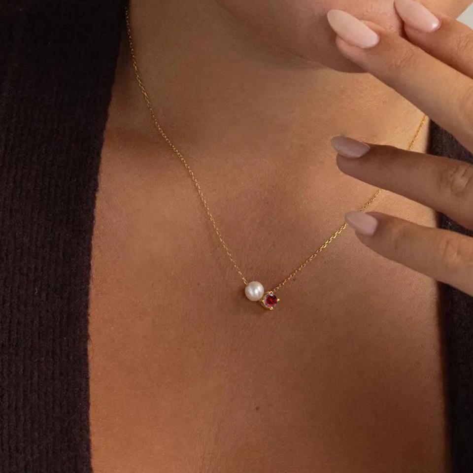Custom Pearl Gemstone Necklace, Personalized Birthstone Charm Pendant, Vintage Jewelry , Gifts for Her • BRPENEC