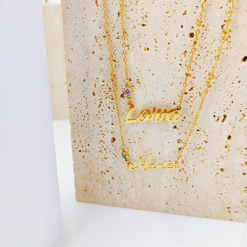 Personalized Birthstone Name Necklace: Silver & Gold Jewelry