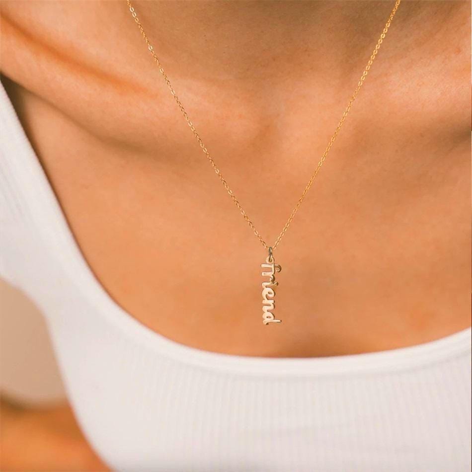 Personalized Vertical Name Necklace: 18K Gold & Silver Plated Custom Pendant