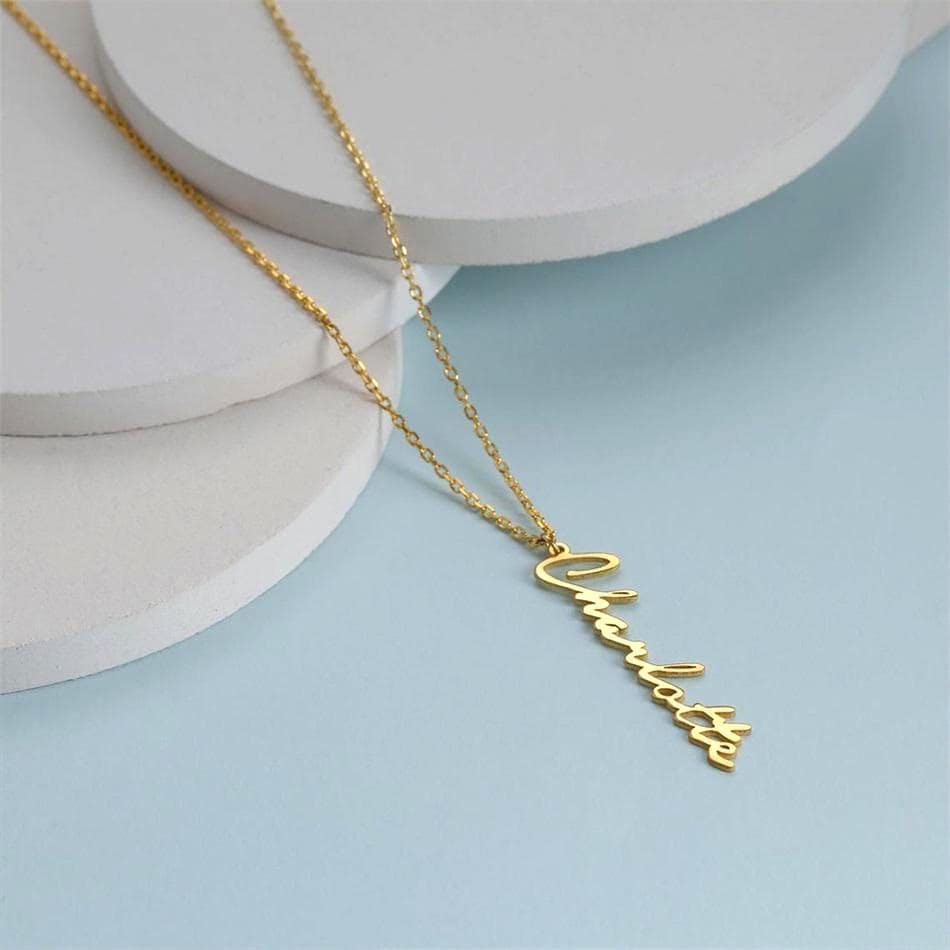 Personalized Vertical Name Necklace: 18K Gold & Silver Plated Custom Pendant