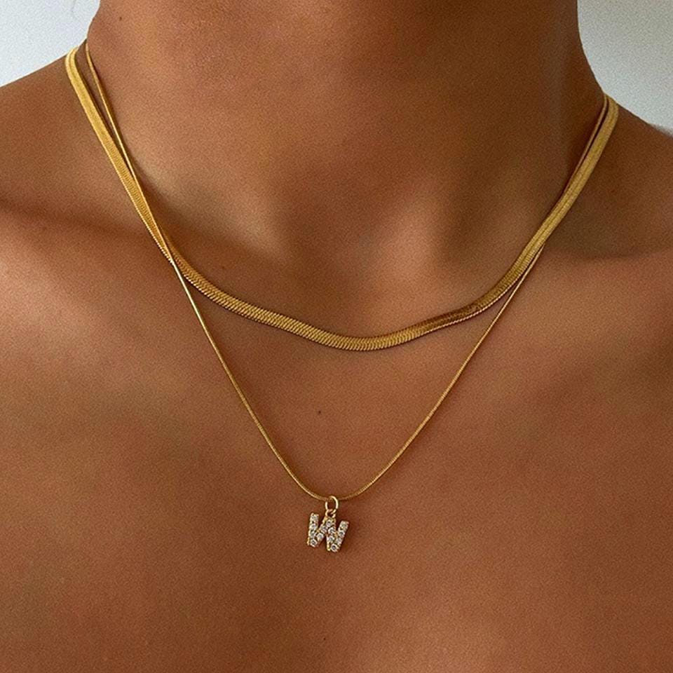 Pave Initial Pendant Necklace: Diamond Letter, Snake Chain, Personalized Jewelry