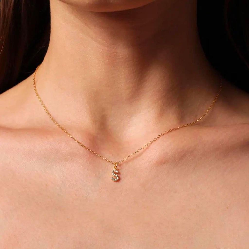 Pave Initial Pendant Necklace: Diamond Letter, Snake Chain, Personalized Jewelry