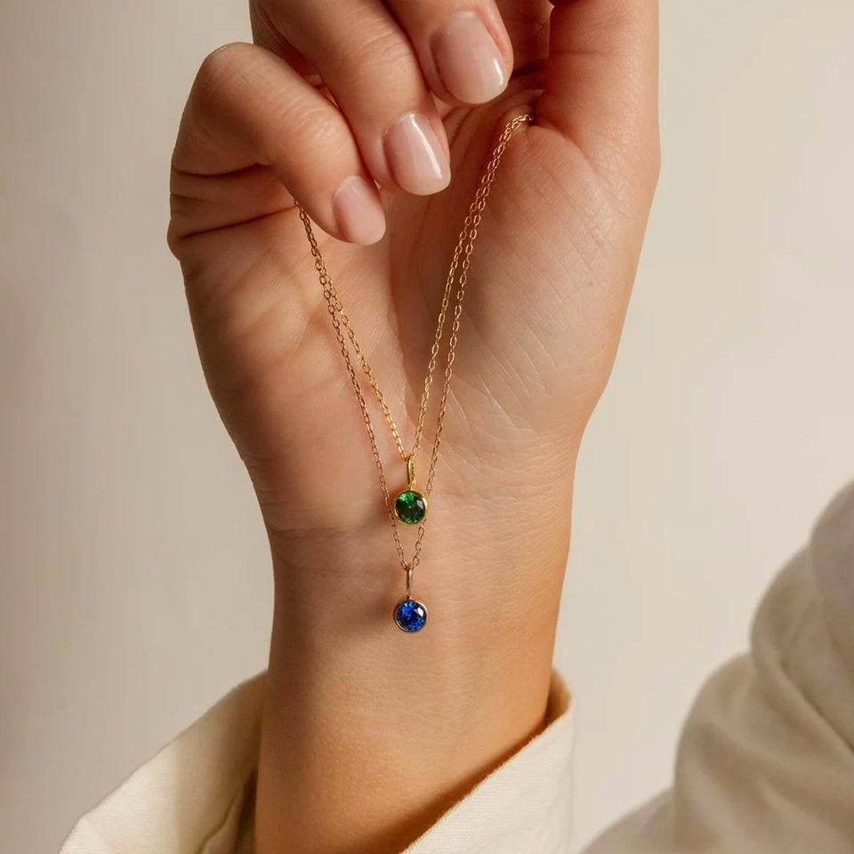 Dainty Birthstone Necklace: Silver & Gold Personalized Gemstone Pendant
