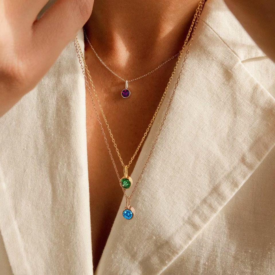 Dainty Birthstone Necklace: Silver & Gold Personalized Gemstone Pendant