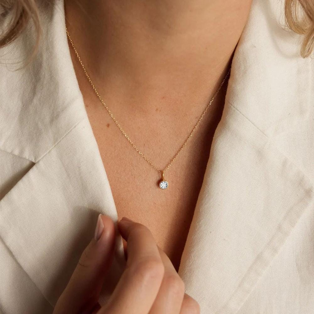 Dainty Birthstone Necklace: Silver & Gold Personalized Gemstone Pendant