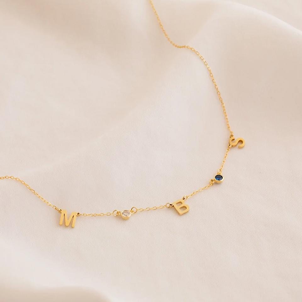 Personalized Birthstone Initial Necklace: Silver & Gold Custom Letter Jewelry