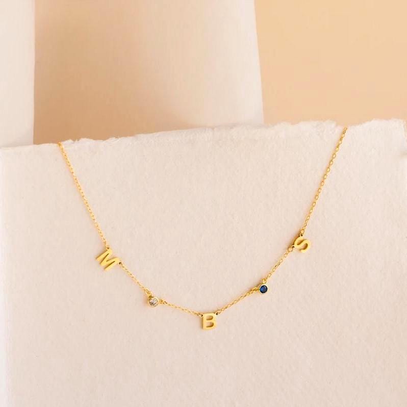 Personalized Birthstone Initial Necklace: Silver & Gold Custom Letter Jewelry