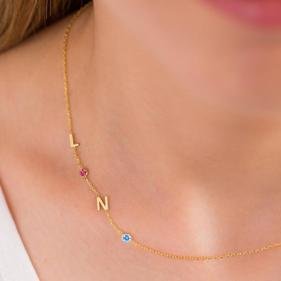 Multiple Initials Birthstones Necklace: Personalized Letter Jewelry