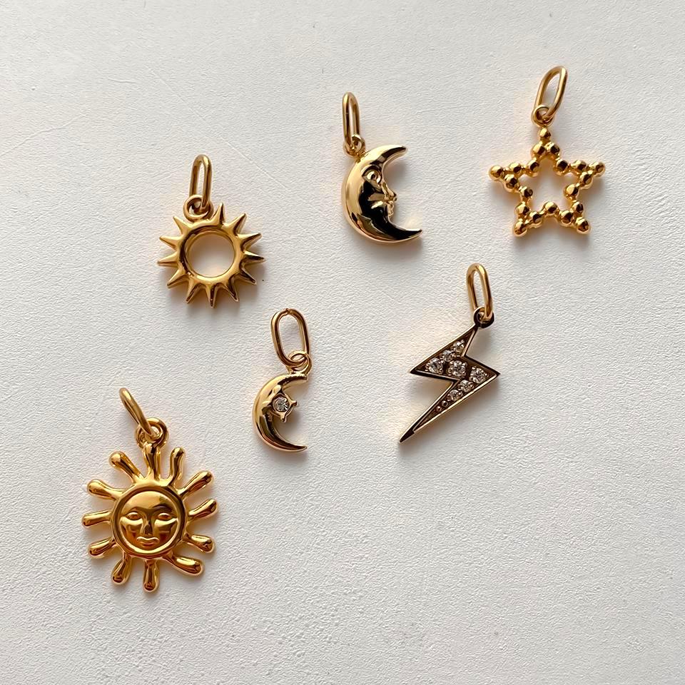 Gold-Plated Star Sun Moon Pendant Charms: Celestial Jewelry