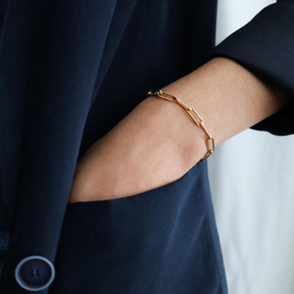 Dainty Paperclip Chain Bracelet: Sterling Silver or Gold Boho Jewelry