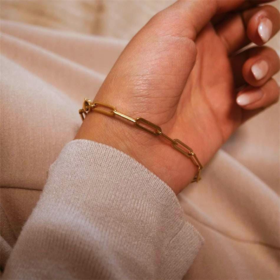 Dainty Paperclip Chain Bracelet: Sterling Silver or Gold Boho Jewelry