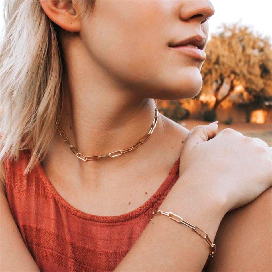 Dainty Paperclip Chain Bracelet: Sterling Silver or Gold Boho Jewelry