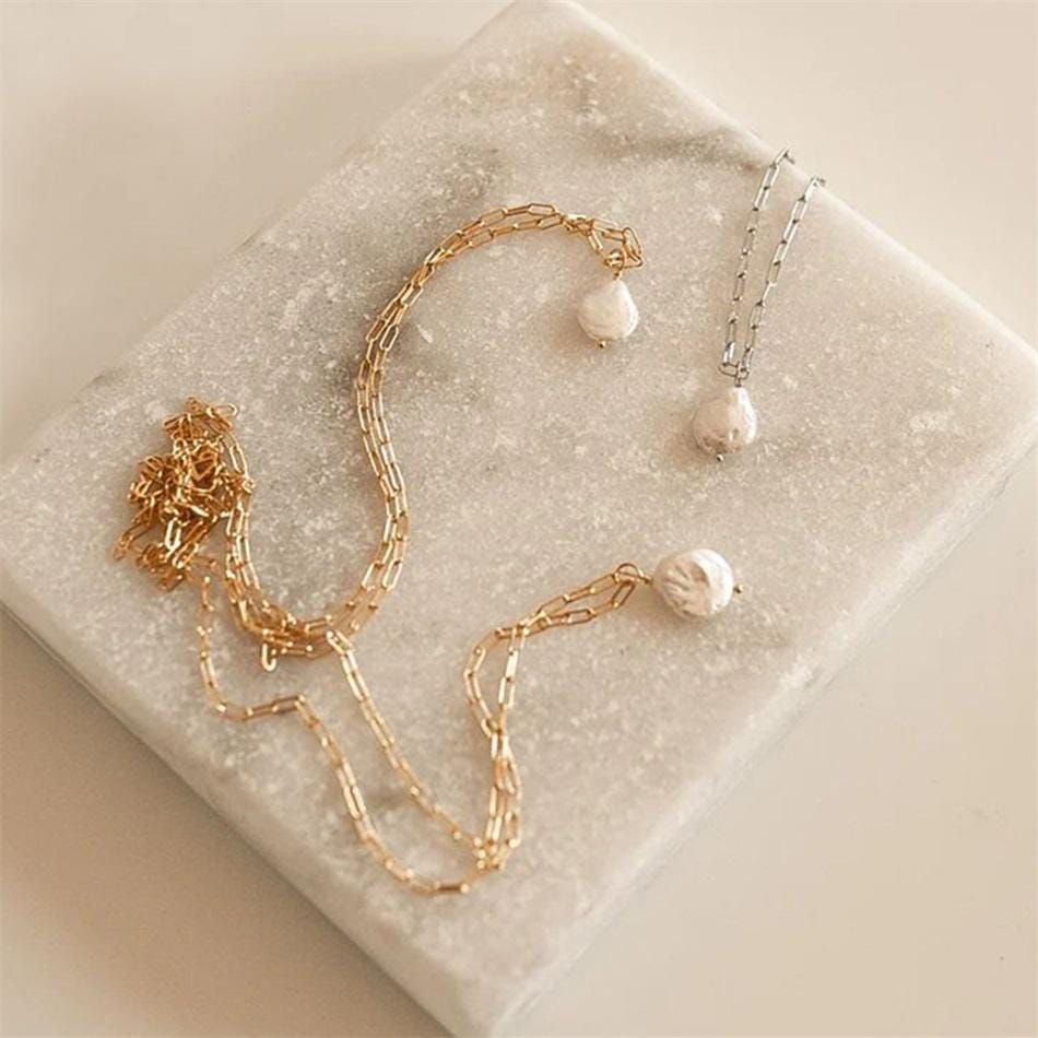 Baroque Pearl Pendant Necklace: Irregular Freshwater Pearl, Layering Chain