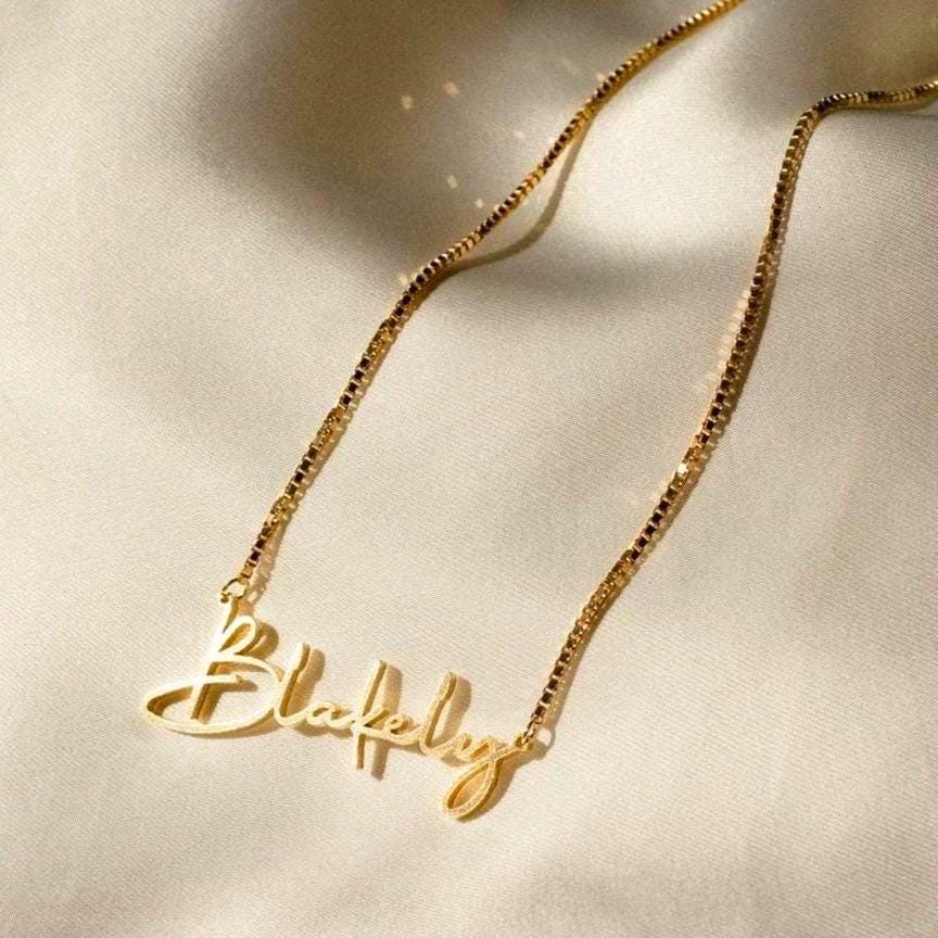 Personalized Name Necklace: Gold or Sterling Silver Box Chain