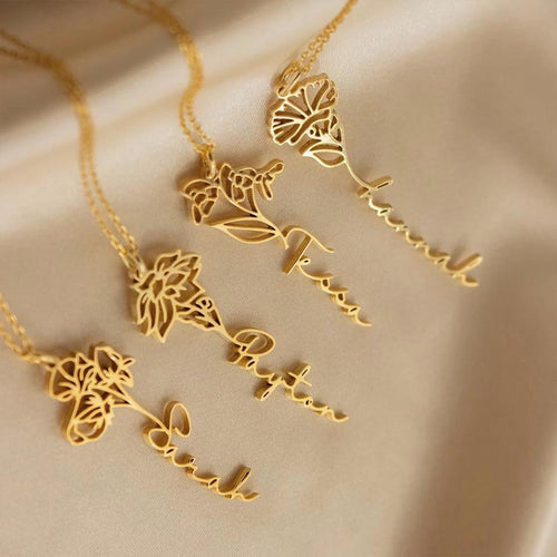 Custom Birth Flower Name Necklace: Personalized Jewelry Gift