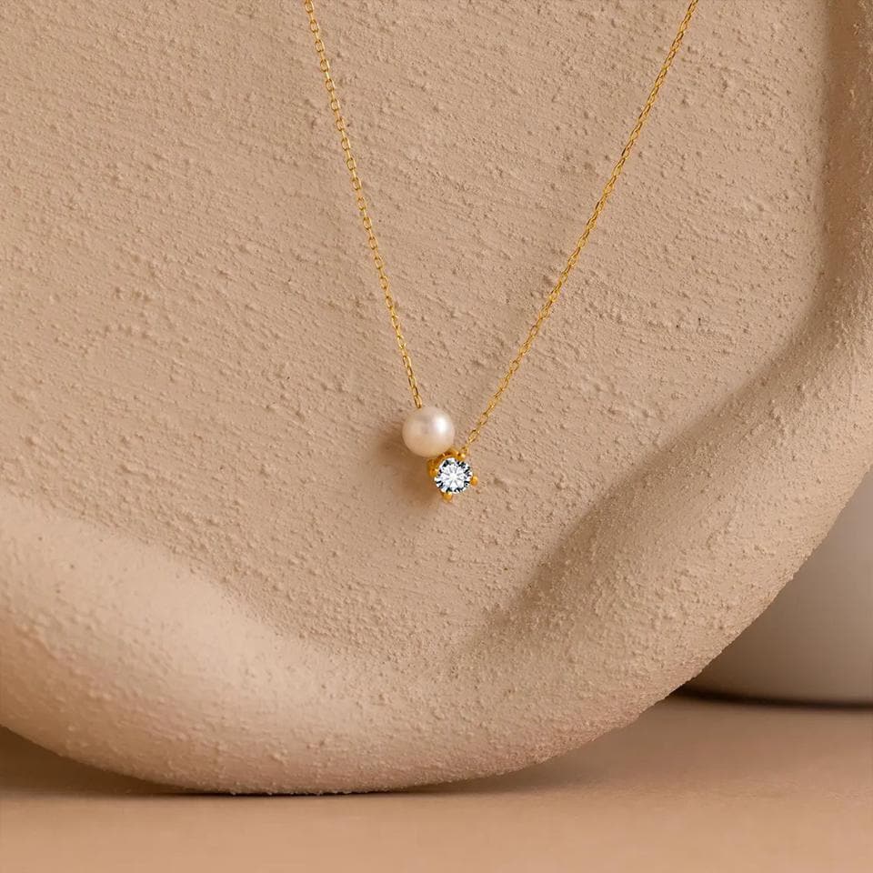 Custom Pearl Gemstone Necklace, Personalized Birthstone Charm Pendant, Vintage Jewelry , Gifts for Her • BRPENEC