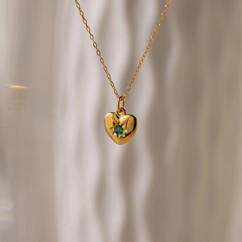 Dainty Birthstone Heart Necklace: Sterling Silver or Gold