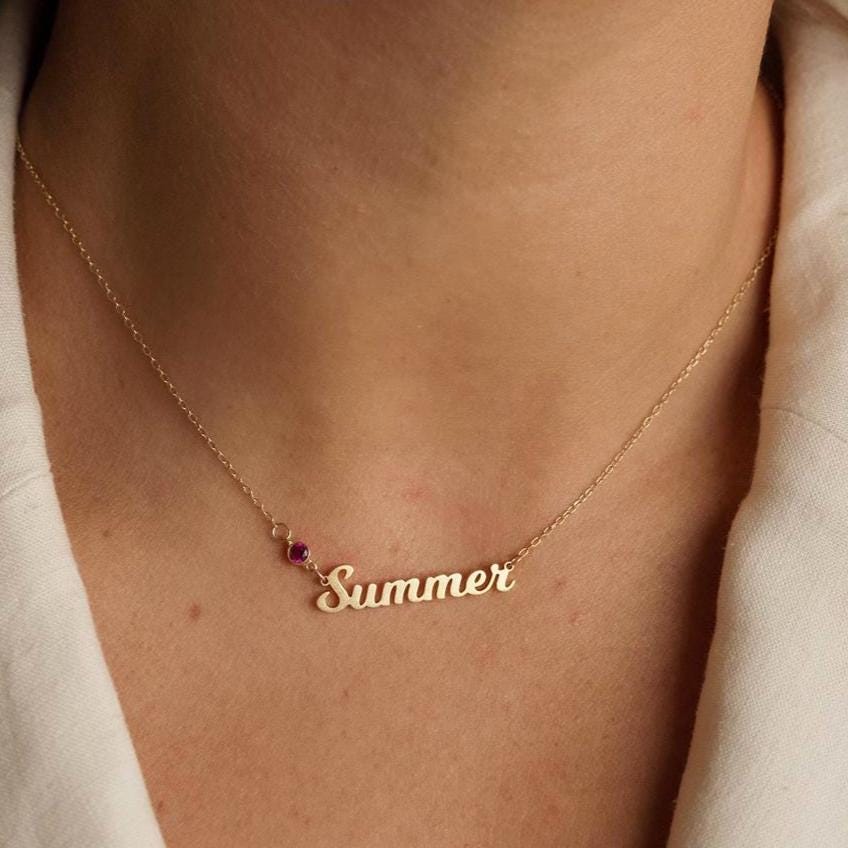 Personalized Birthstone Name Necklace: Silver & Gold Jewelry