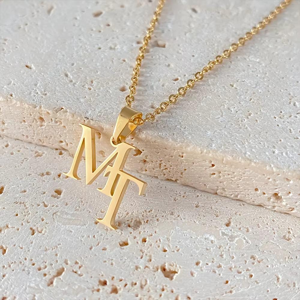 Custom Double Initial Necklace: Two Letter Pendant, Couple's Necklace, Gift for Lover