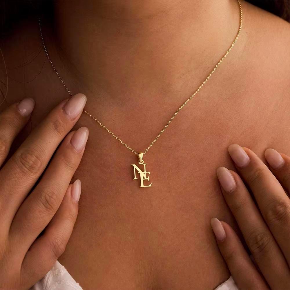 Custom Double Initial Necklace: Two Letter Pendant, Couple's Necklace, Gift for Lover