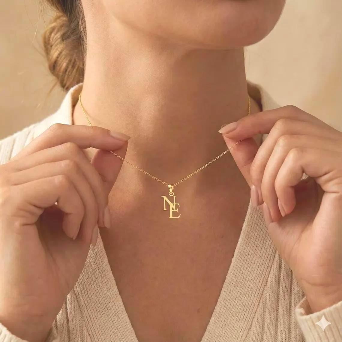 Custom Double Initial Necklace: Two Letter Pendant, Couple's Necklace, Gift for Lover