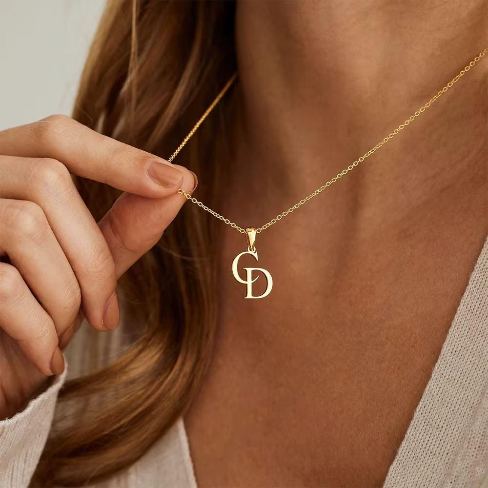 Custom Double Initial Necklace: Two Letter Pendant, Couple's Necklace, Gift for Lover