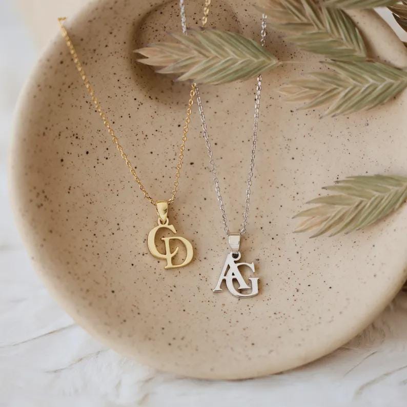 Custom Double Initial Necklace: Two Letter Pendant, Couple's Necklace, Gift for Lover