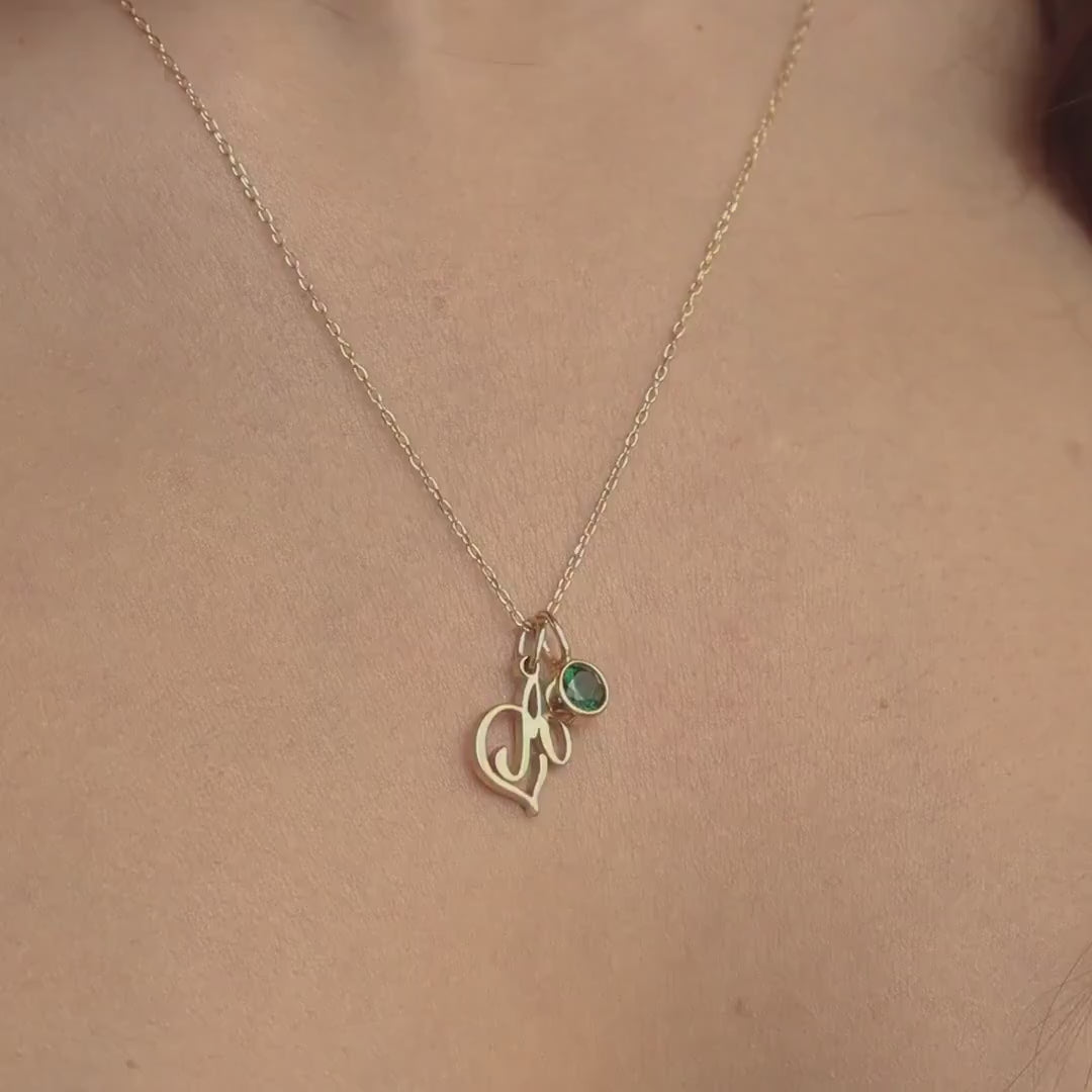 Personalized Initial Birthstone Necklace: Gold or Silver Custom Letter Pendant