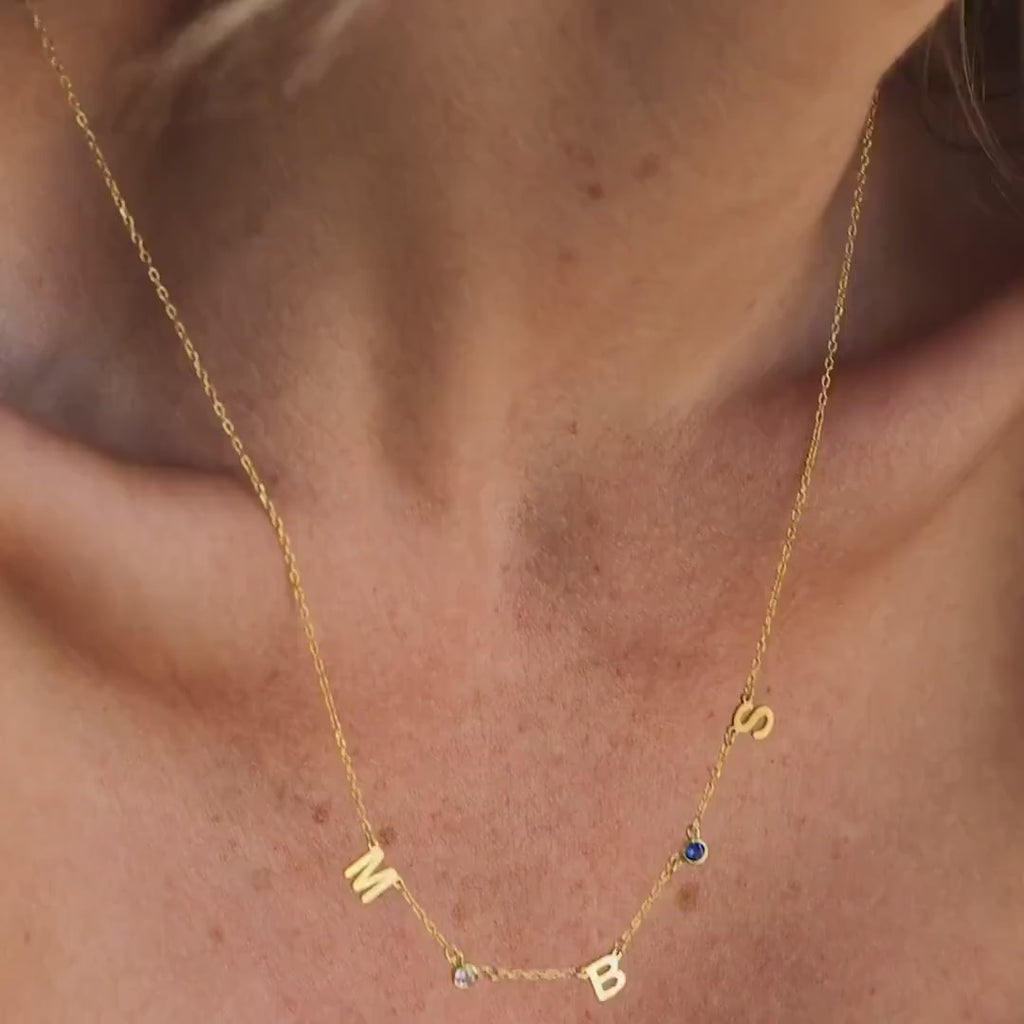 Personalized Birthstone Initial Necklace: Silver & Gold Custom Letter Jewelry